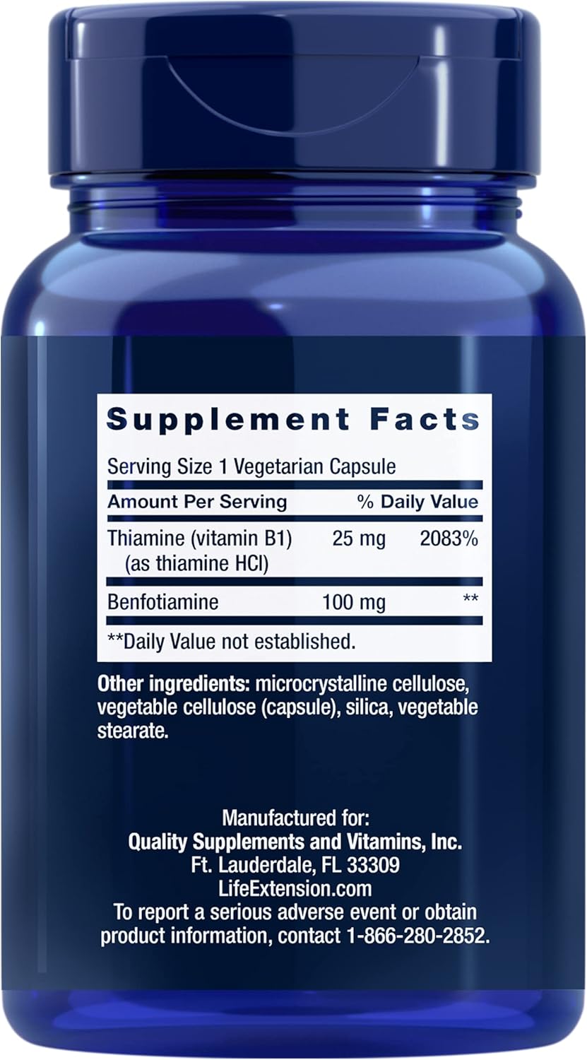 Life Extension Benfotiamine with Thiamine - 100 mg - 120 Vegetarian Capsules - görsel 2