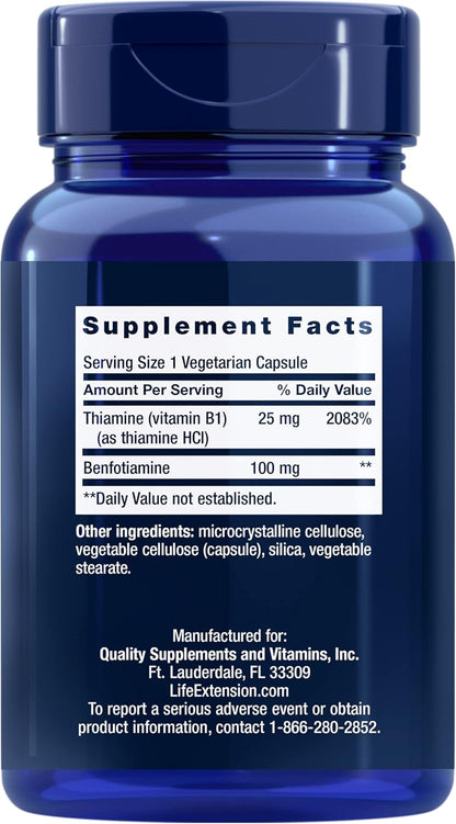 Life Extension Benfotiamine with Thiamine - 100 mg - 120 Vegetarian Capsules
