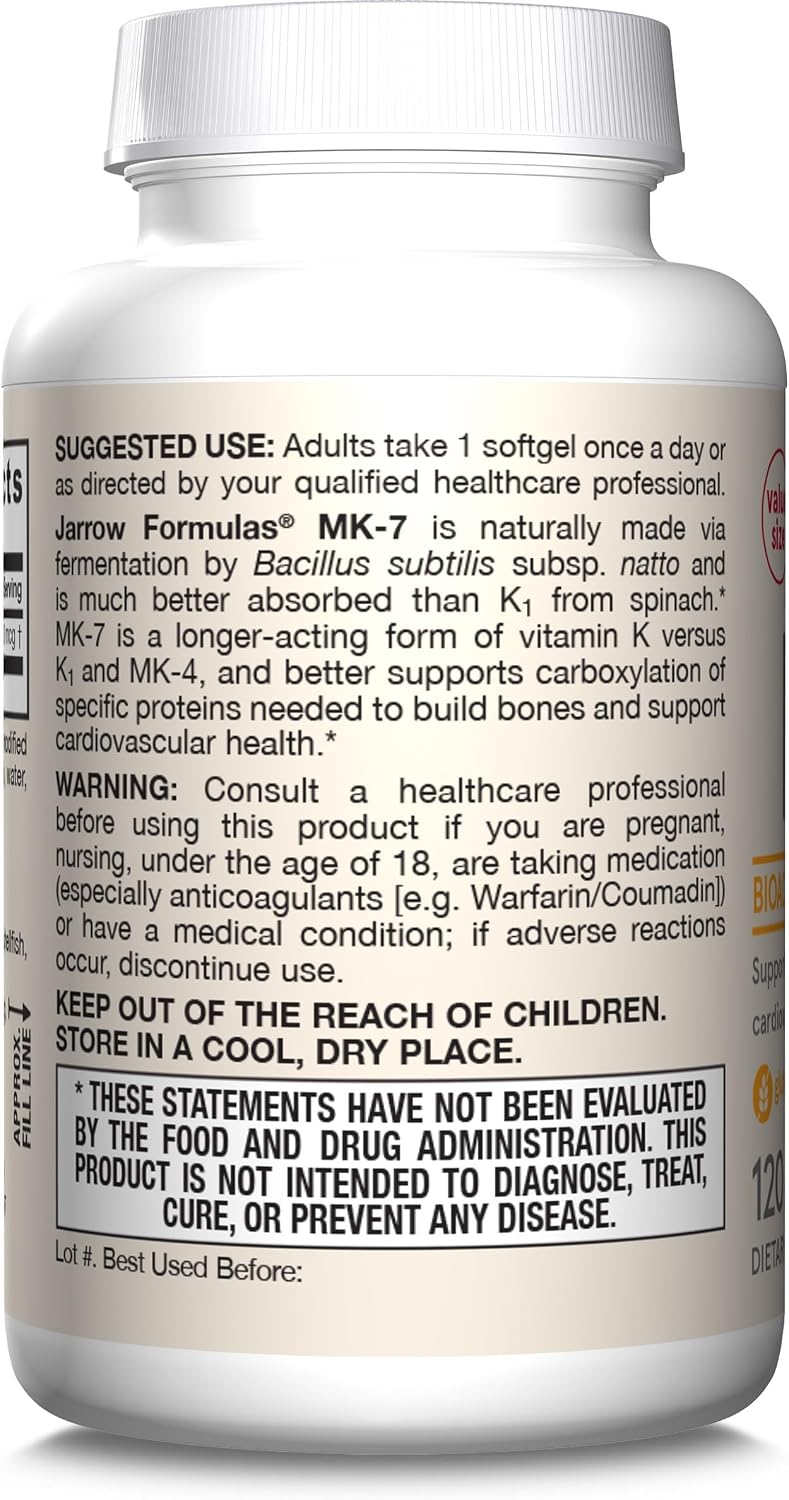 Jarrow Formulas MK-7 90mcg - Bioactive Vitamin K2 Supplement, 120 Softgels (12 Pack) - görsel 8