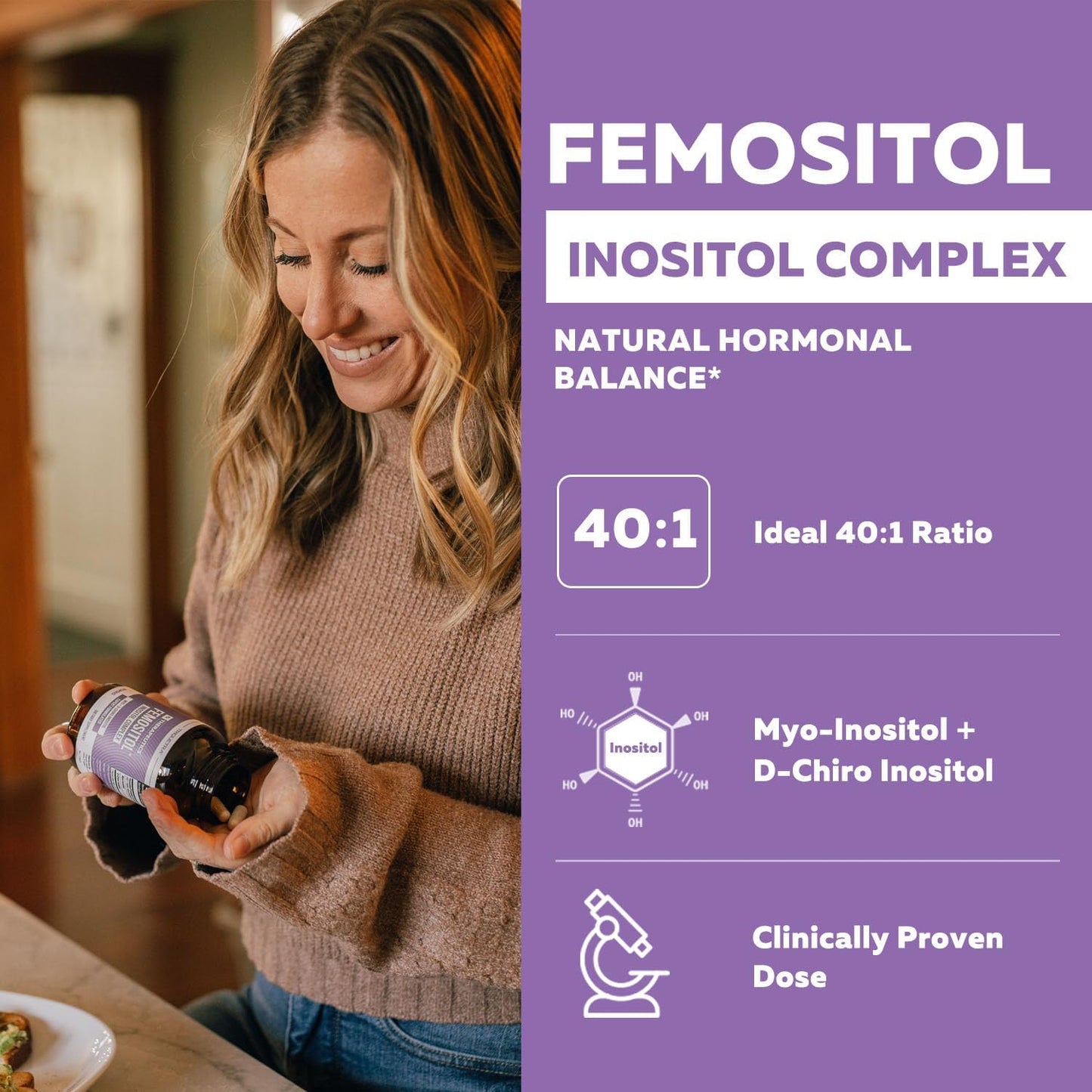Femositol® Myo-Inositol & D-Chiro Inositol Complex – Clinically Validated 40:1 Ratio (Vitamin B8) | Hormonal Balance & Healthy Ovarian Function Support (90 Capsules – 30 Servings) - görsel 2