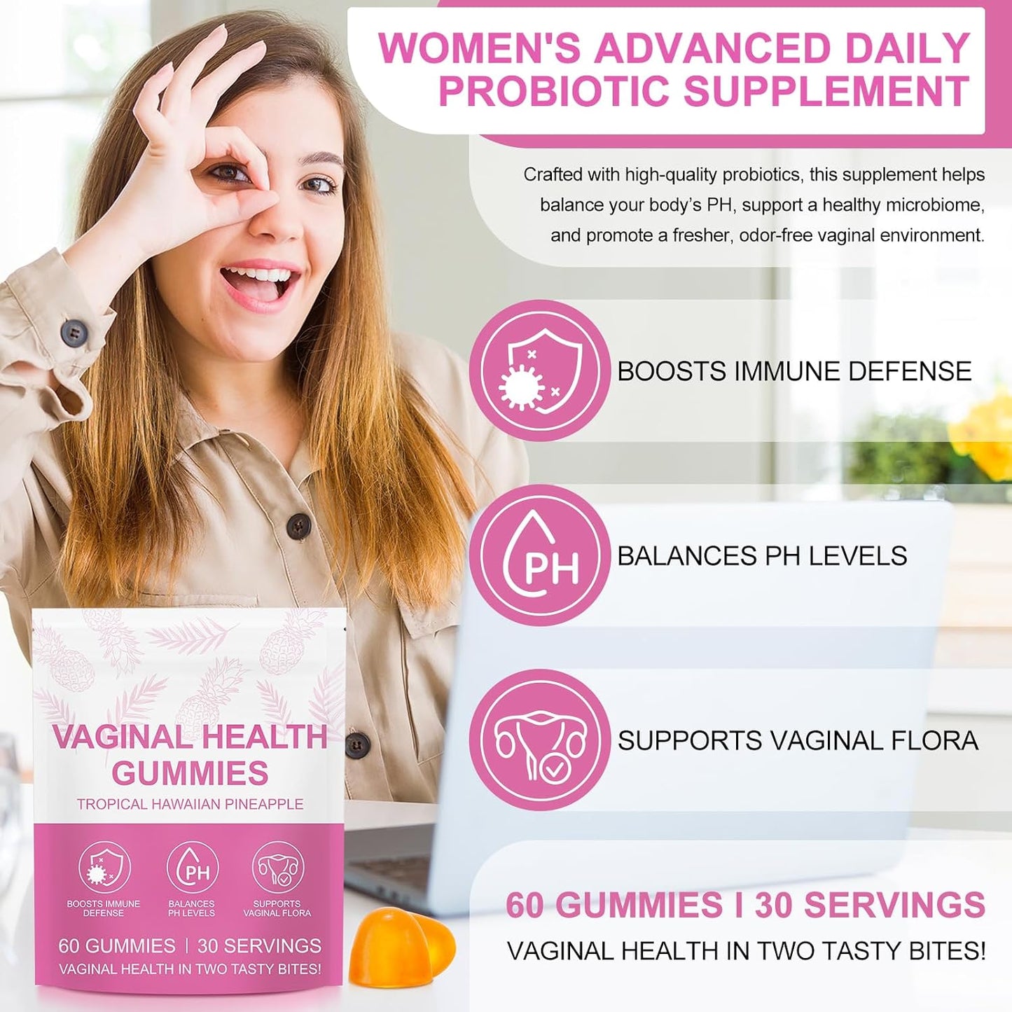 2-Pack Vaginal Probiotics Health Gummies – Premium Feminine Balance Gummies for Prenatal & Postnatal Women's - görsel 7