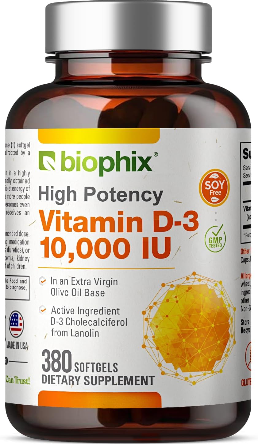 biophix Vitamin D3 10000 IU 380 Softgels - High Potency with Extra Virgin Olive Oil - görsel 1