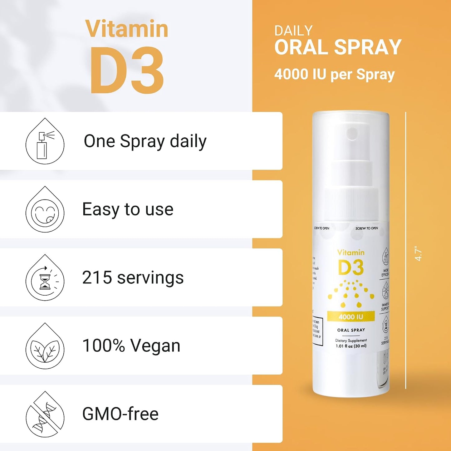 NorVita Vitamin D3 Spray 4000 IU - High Absorption Vegan Mouth Spray for Bone & Immune Support (30 ml, 215 Servings) - görsel 3