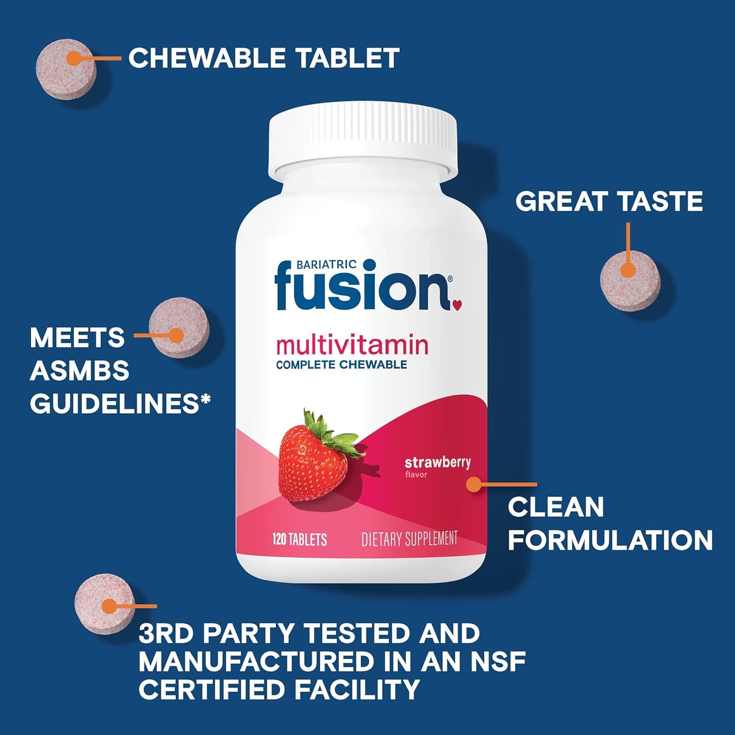 Bariatric Fusion Complete Chewable Multivitamin with Iron - Strawberry Flavour, 120 Tablets - görsel 3