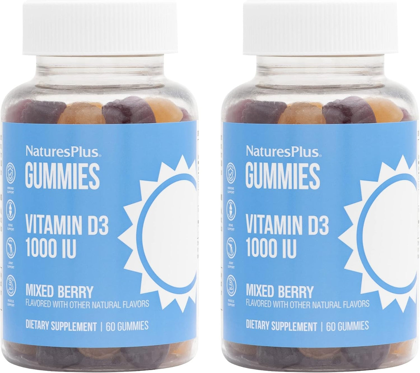 NaturesPlus Gummies Vitamin D3 1000 IU, Mixed Berry - Pack of 2 - görsel 1