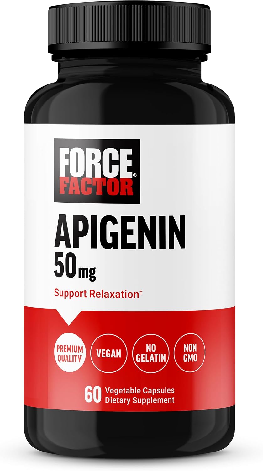 Force Factor Apigenin Supplement for Relaxation and Stress Support, Powerful Bioflavonoid and Antioxidant, Apigenin 50mg, Premium Quality, Vegan, Non-GM, 60 Capsules (Packaging May Vary) - görsel 1