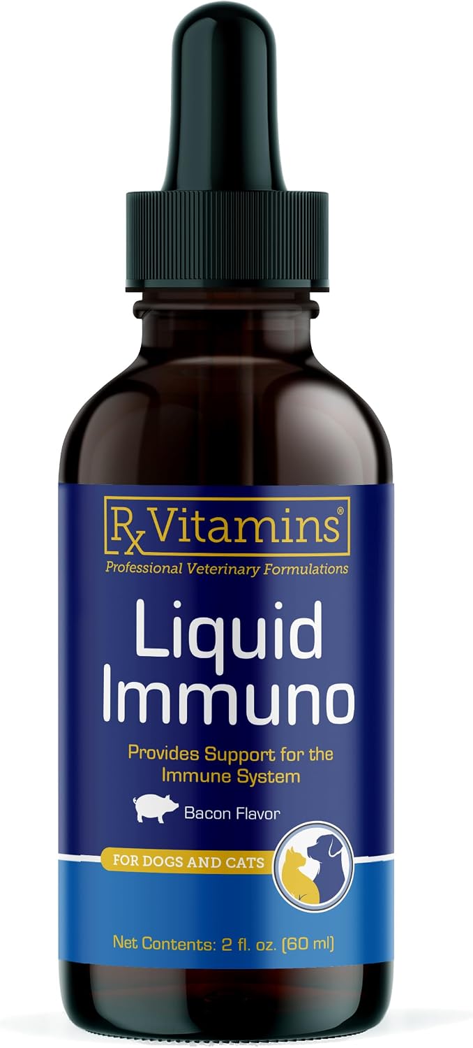 Rx Vitamins Liquid Immuno - L-Lysine, Reishi Mushroom & Lutein for Cats and Dogs - Bacon Flavoured Liquid Supplement (60 mL) – Image 1