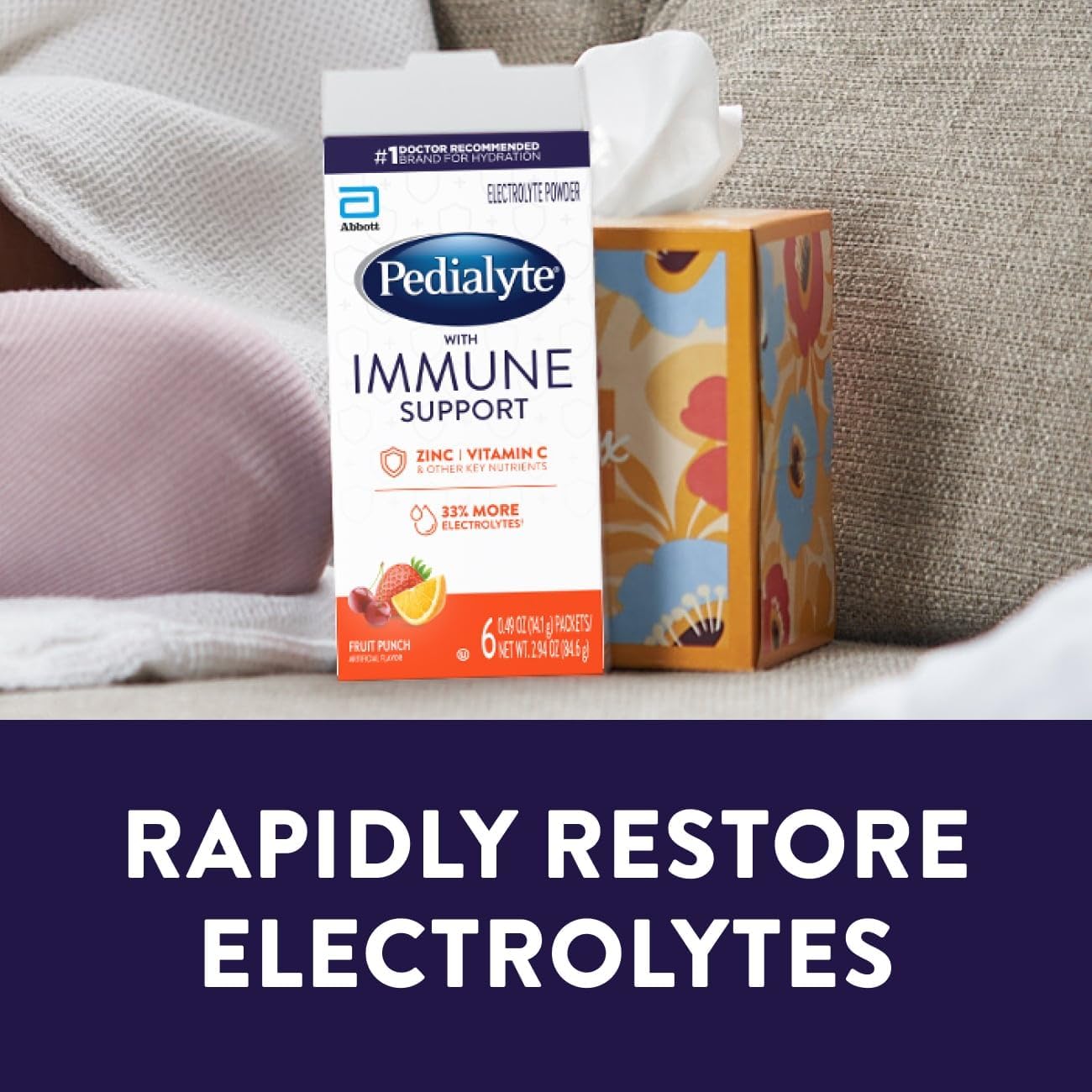 Pedialyte with Immune Support, Electrolyte Drink Powder Variety Pack (Fruit Punch & Mixed Berry) - 24 Powder Packets - görsel 4