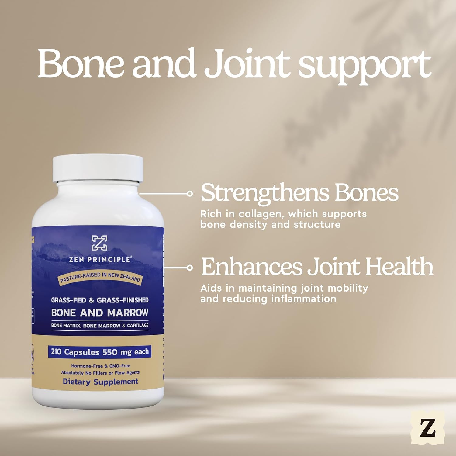 Zen Principle Grass Fed Beef Bone Marrow Supplement, 3300mg - Skin, Oral Health, and Joint Support (210 Capsules) - görsel 3
