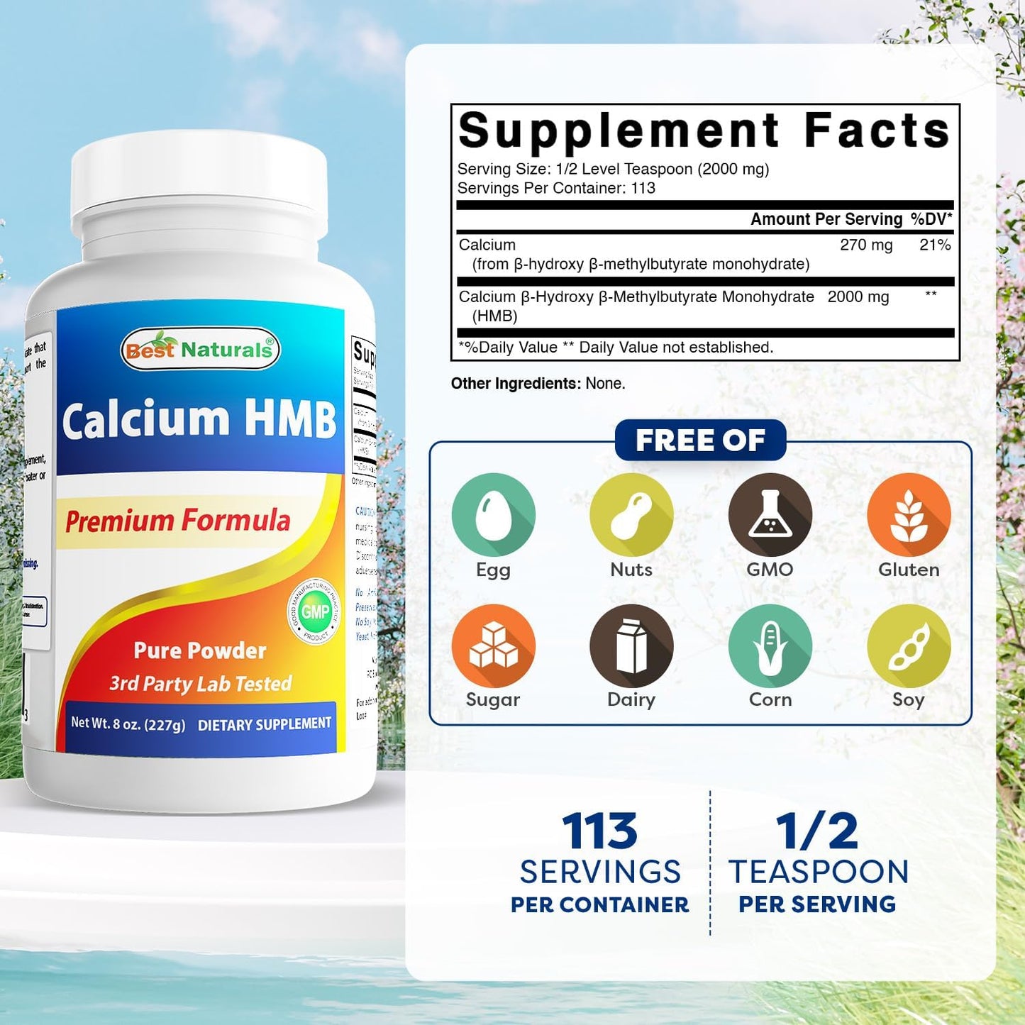 Best Naturals HMB (Beta-Hydroxy Beta-Methylbutyrate) Pure Powder 227 g - görsel 2