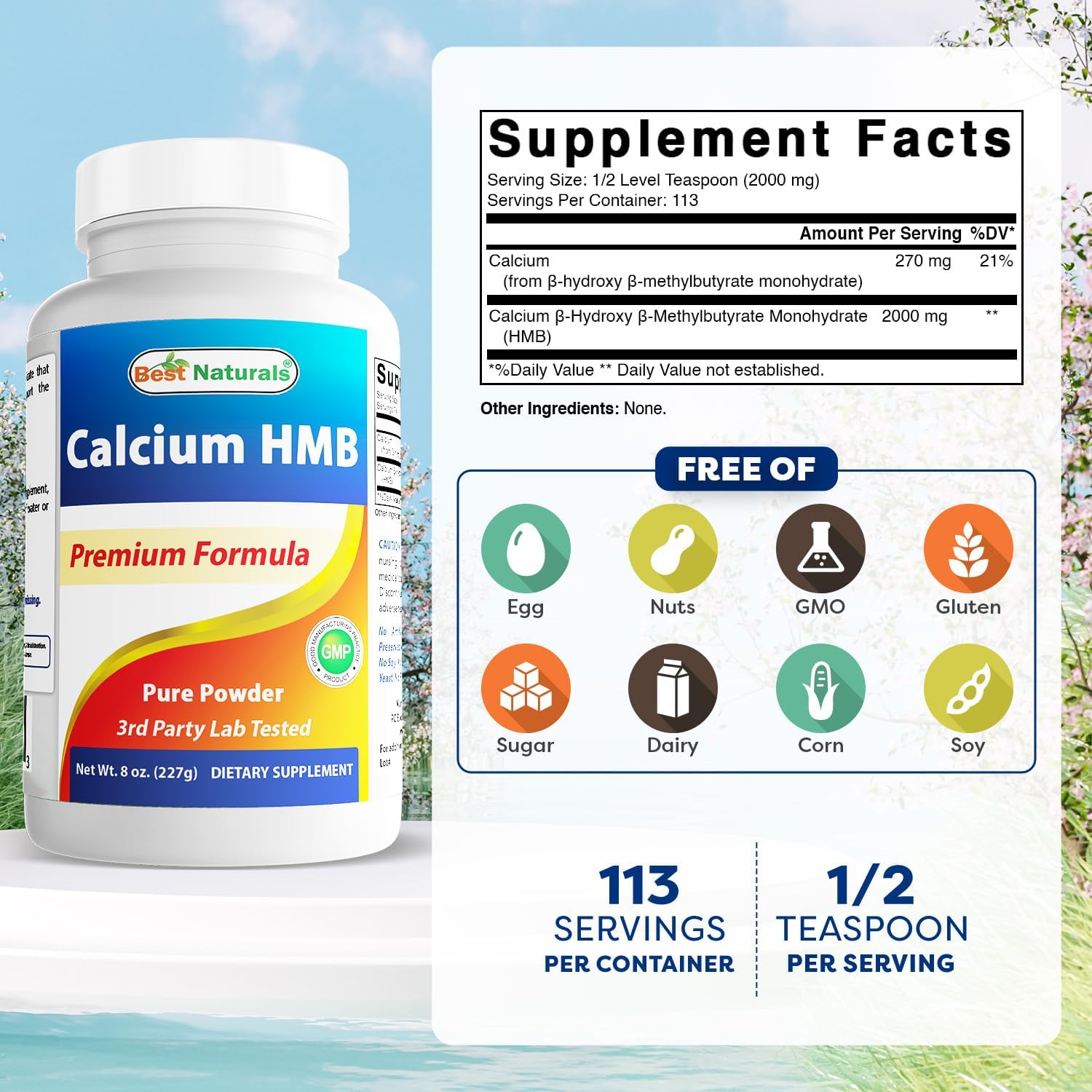 Best Naturals HMB (Beta-Hydroxy Beta-Methylbutyrate) Pure Powder 227 g - görsel 2