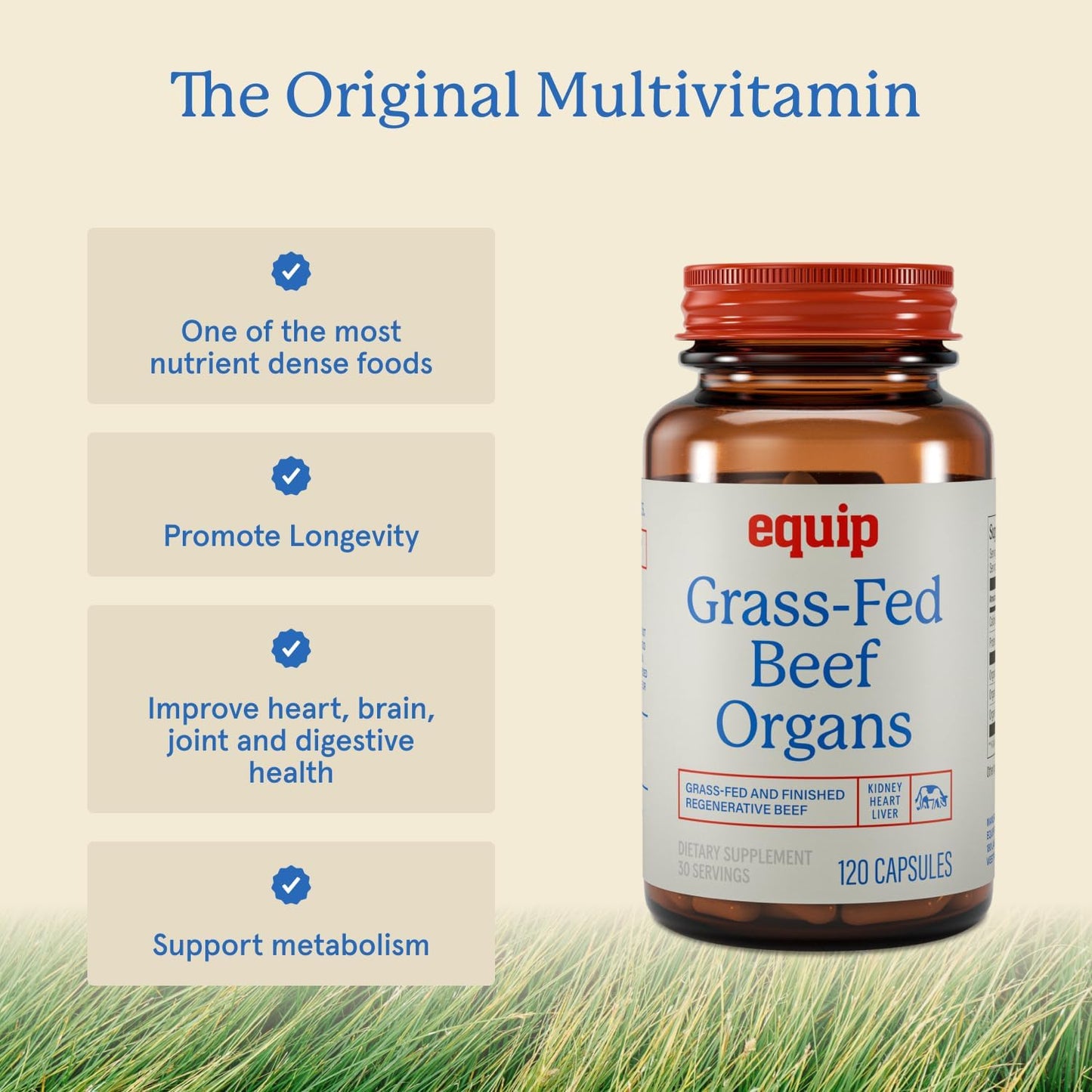 Equip Grass-Fed Beef Organs - Regenerative Freeze Dried Liver, Kidney & Heart Capsules - görsel 2