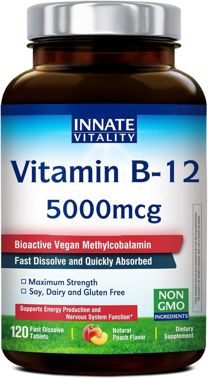 Innate Vitality Vitamin B12 5000mcg – High-potency vitamin B12: 5000 mcg per serving as methylcobalamin – Image 1