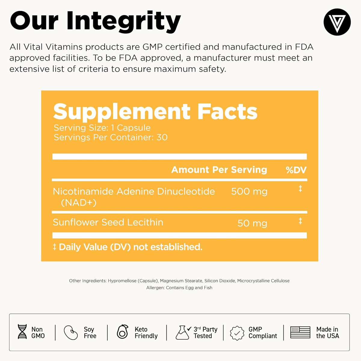 Vital Vitamins NAD+ Supplement - 500mg – Sunflower Seed Lecithin: Used in the liposomal encapsulation for enhanced – Image 6