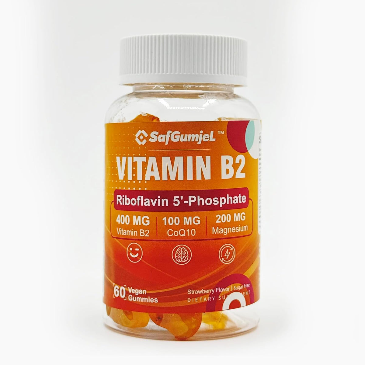 Vitamin B2 Gummies | Riboflavin 400mg with Magnesium & CoQ10 | Sugar-free, Vegan, Strawberry Flavour, 60 Count – Image 3