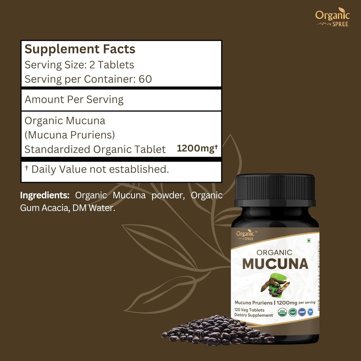 ORGANIC SPREE Mucuna Tablets - Certified – Organic Certification: These tablets are certified organic, ensuring – Image 4