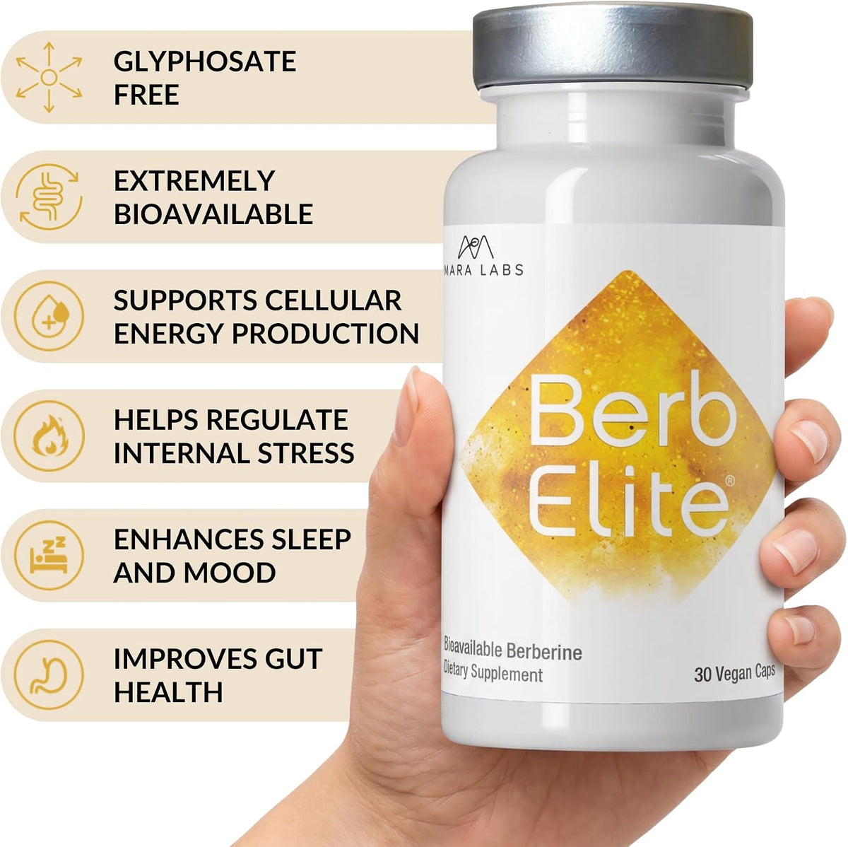 Mara Labs BerbElite | 350mg Berberine HCL & Broccoli Seed Complex for Enhanced Bioavailability | 30 Vegan Capsules – Image 3