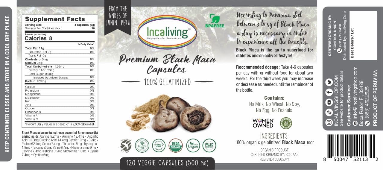 Incaliving Premium Black Maca Vegie Capsules – 120 Count, Organic Peru Maca - görsel 4
