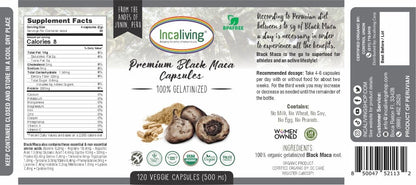 Incaliving Premium Black Maca Vegie Capsules – 120 Count, Organic Peru Maca
