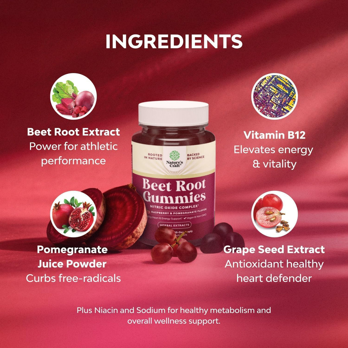 Flow Boosting Beetroot Gummies - Nitric Oxide Support with Pomegranate & Vitamin B12 - 60 Count – Image 4
