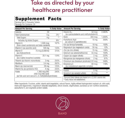 Bariatric Advantage Chewable Multi RP Multivitamin - for Bariatric Surgery Patients - with Iron, Copper, Vitamin C, A, Zinc & More - 100% RDI of 18 Nutrients - Mixed Fruit Flavour - 60 Chewable Tablets