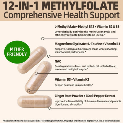 L-Methylfolate 15mg Plus Methyl B12 - – Energy Metabolism: Methyl B12 and B vitamins help convert food into – Image 3