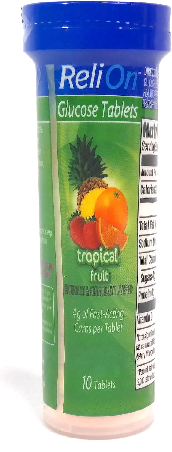 ReliOn Glucose Tropical Fruit Tablets, On-The-Go Tube, 10 Tablets - görsel 1