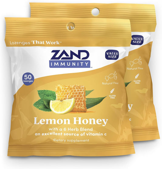 ZAND Immunity Lemon Honey Throat Lozenges – Vitamin C (Ascorbic Acid): 90 mg per lozenge provides 100% of your – Image 1
