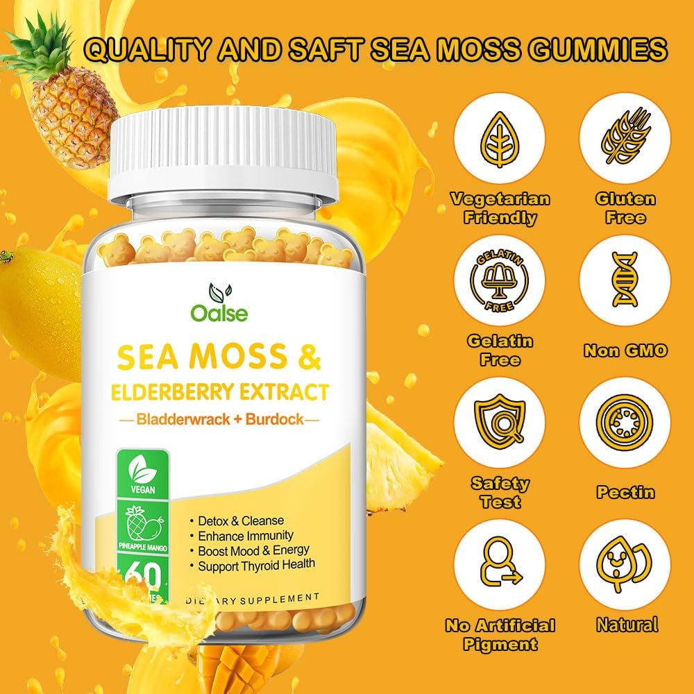 OALSE Sea Moss Gummies – 2000mg with Bladderwrack, Burdock Root & Elderberry (2-Pack) - görsel 4