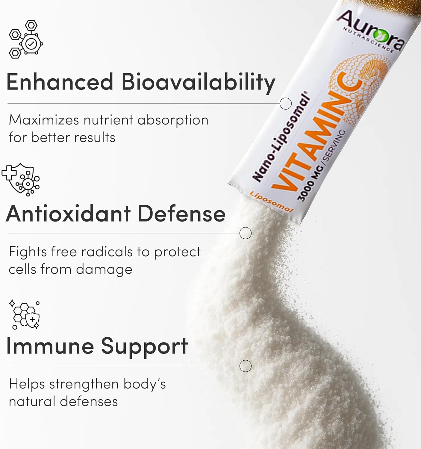 Aurora Nutrascience Nano-Pack Liposomal Vitamin C Powder Drink Mix - 3000 mg, Orange, 30 Packets - görsel 6