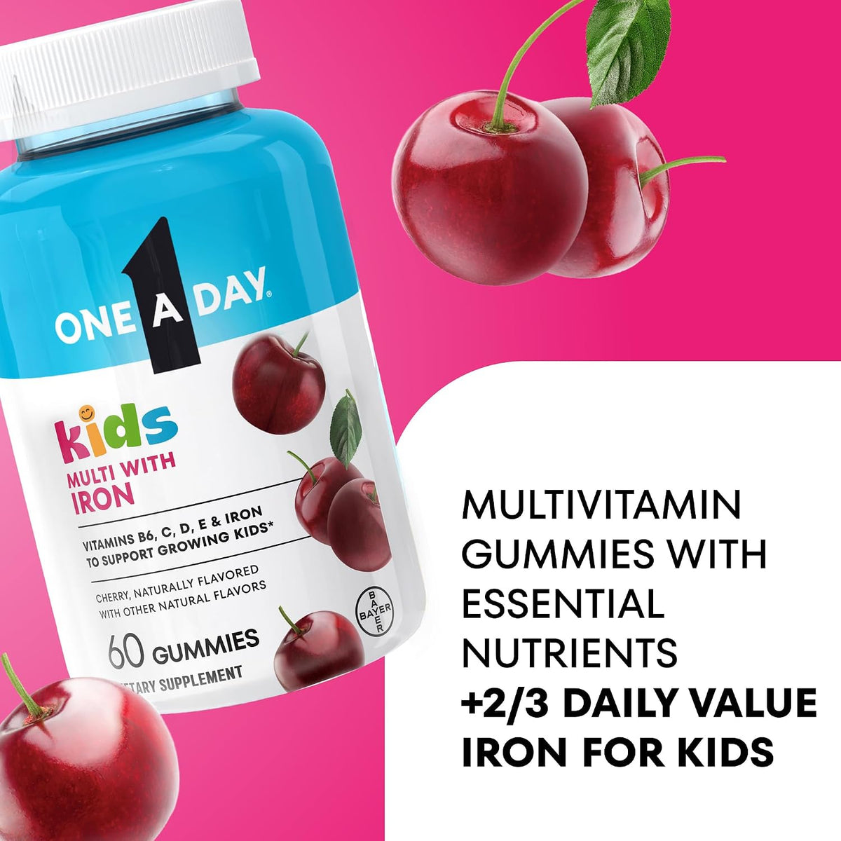 One A Day Kids Multivitamin with Iron Gummy – Vitamin C and Zinc: Team up to keep the immune system in top shape.* – Image 3