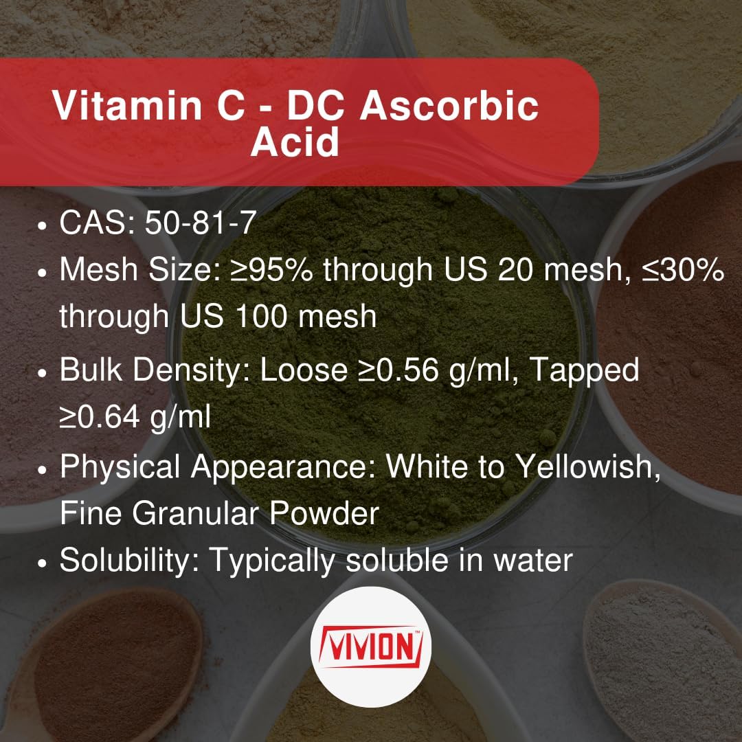 Vitamin C DC Powder - 1 kg - Ascorbic Acid & HPMC Blend - Tablet Binder Direct Compression Excipient - Pure Antioxidant - USP/FCC/BP/PH-EUR - görsel 4