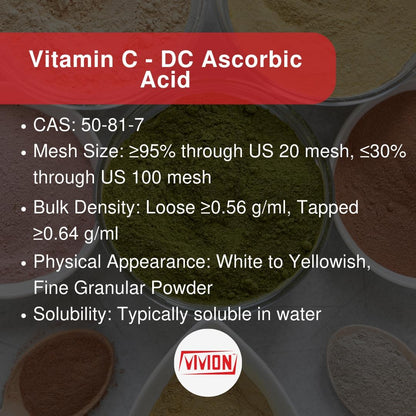 Vitamin C DC Powder - 1 kg - Ascorbic Acid & HPMC Blend - Tablet Binder Direct Compression Excipient - Pure Antioxidant - USP/FCC/BP/PH-EUR