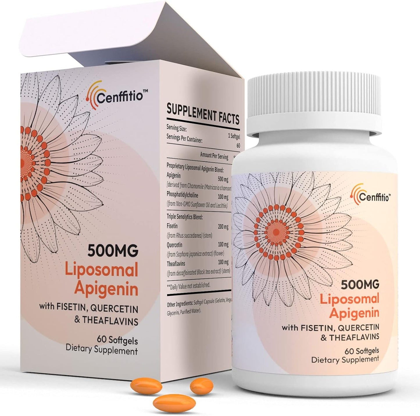 Cenffitio Liposomal Apigenin 500mg - with Fisetin, Quercetin & Theaflavins - 60 Softgels - görsel 1