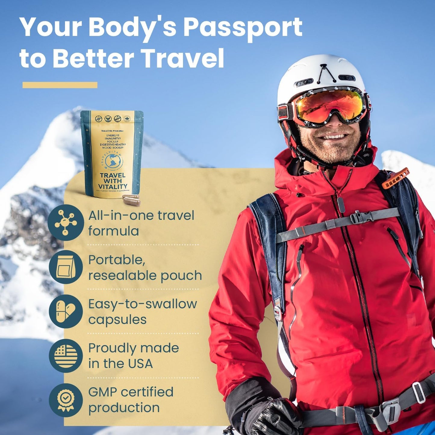 Natural Travel Pills – Travel Supplement for Jet Lag Relief, Immunity & Energy (60-Day Supply) - görsel 4