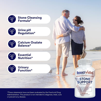 Research Verified Stone Support - Optimal Kidney Stone Defence with Chanca Piedra, Crataeva Nurvala, BioPerine - Vegan - 60 Capsules