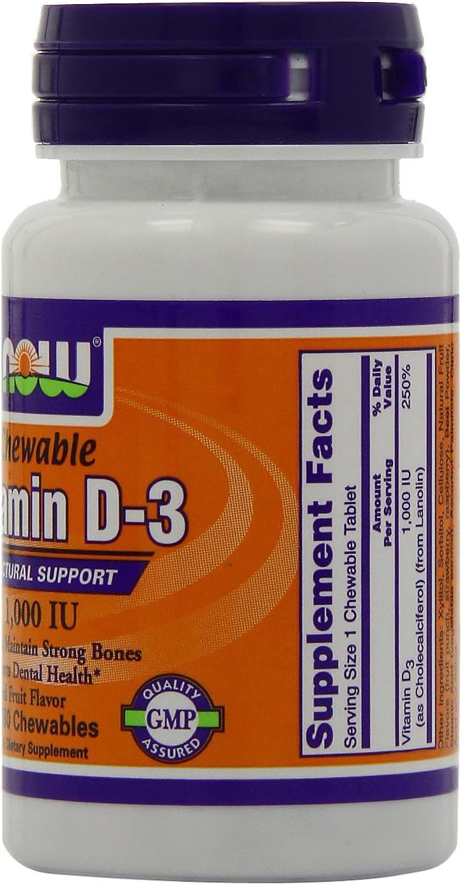 NOW Foods Vitamin D-3 1,000 IU 180 Chewable Tablets (Pack of 2) - görsel 3