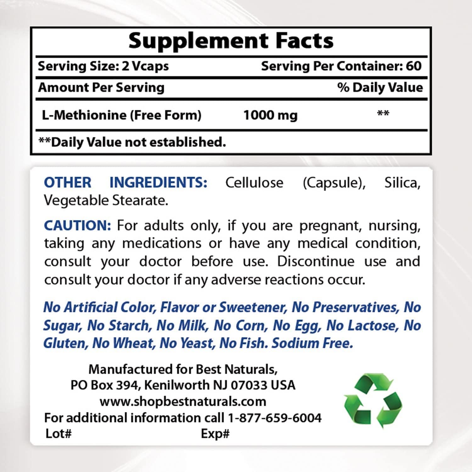 Best Naturals L-Methionine 500 mg 120 Vegetarian Capsules - görsel 2