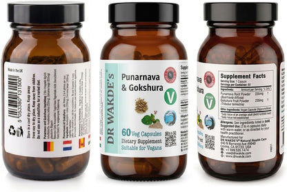 DR WAKDE's Punarnava & Gokshura Capsules (60 Veg Caps, Ayurvedic Urinary Support)