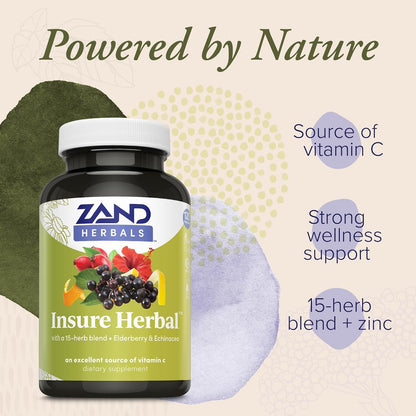 Zand Insure Herbal Immune Support - Vitamin C, Zinc, Echinacea, Elderberry & Ginger - 120 Veg Caps