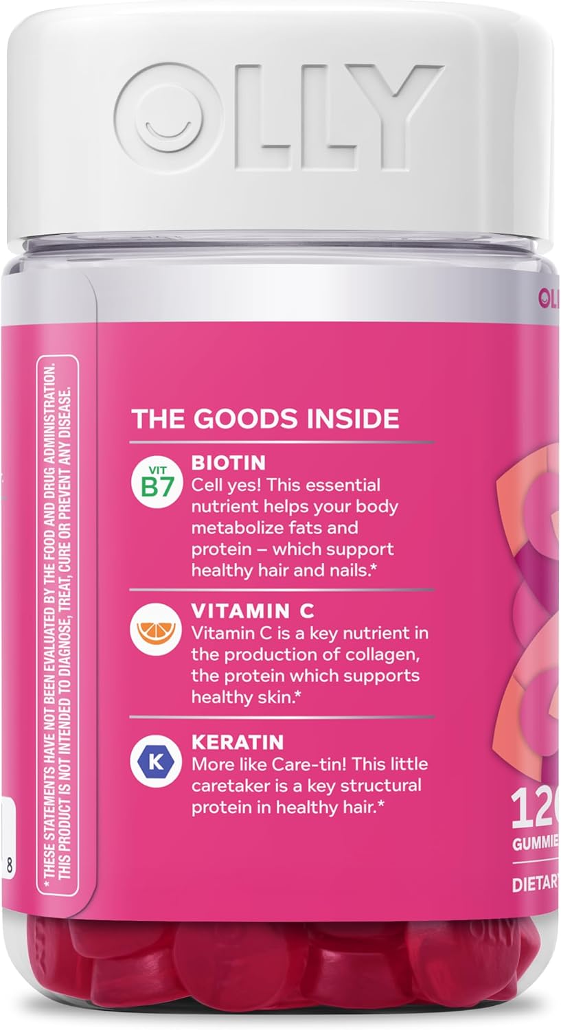 OLLY Undeniable Beauty Hair Skin and Nails Gummies with Biotin 2500mcg, Keratin & Vitamin C - Grapefruit - 120 Count - görsel 5