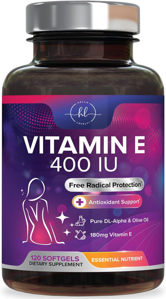 Hello Lovely! Vitamin E 180 mg Soft-gels - – Non-GM and Gluten Free , ensuring a clean formula without unnecessary – Image 1
