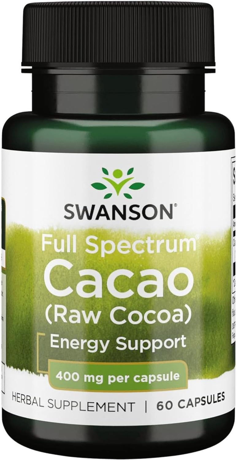 Swanson Full Spectrum Cacao (Raw Cocoa) - Herbal Supplement for Mild Energy Support - Traditional Whole Fruit Formula - (60 Capsules, 400mg Each) - görsel 1