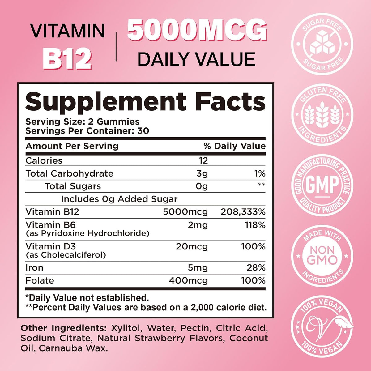 Vitamin B12 Gummies with Methylcobalamin, – Promotes healthy nervous system function: B12 is essential for – Image 2