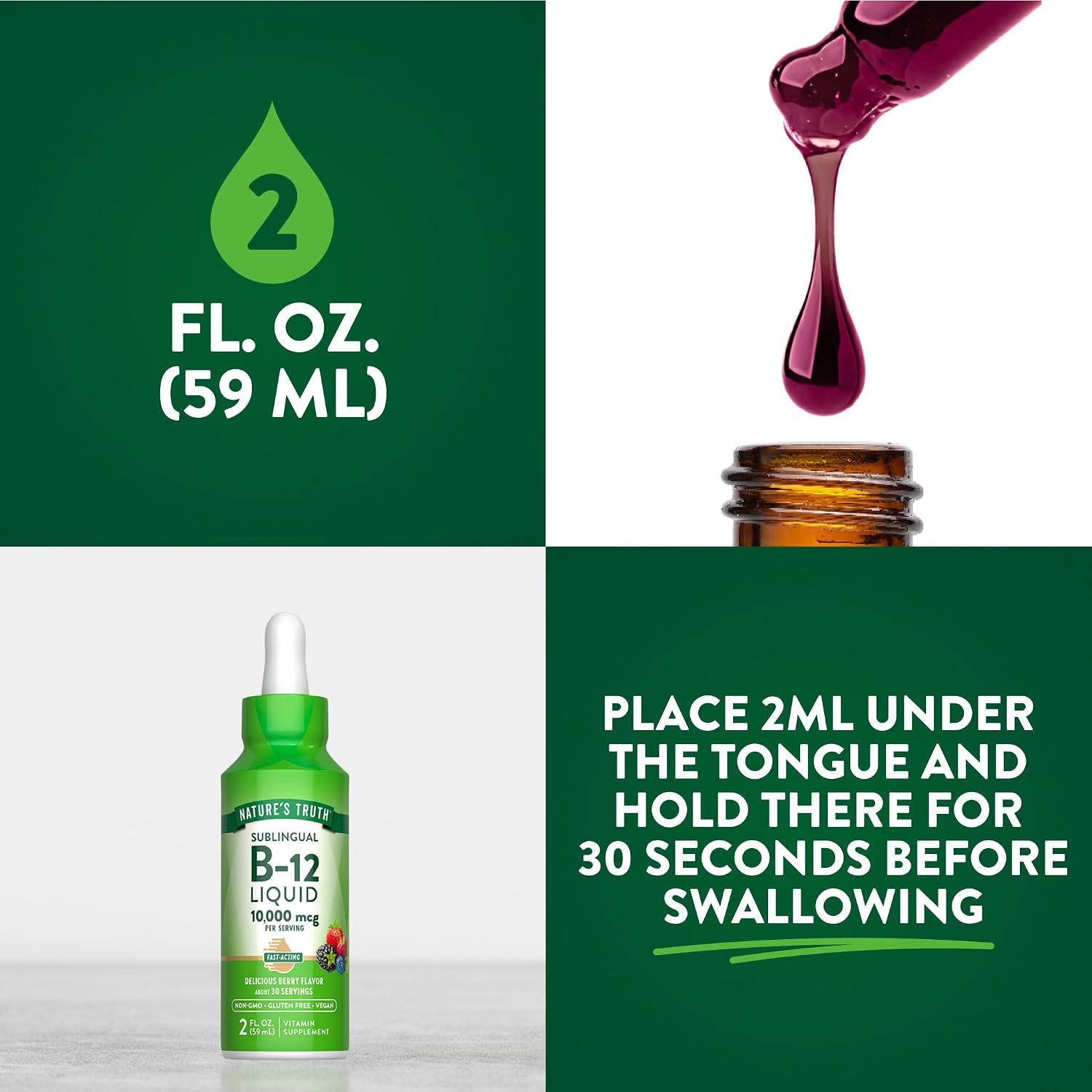 Nature's Truth B12 Sublingual Liquid Drops | 10,000 mcg | 60 mL | Vegan, Non-GM & Gluten free - görsel 5