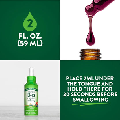Nature's Truth B12 Sublingual Liquid Drops | 10,000 mcg | 60 mL | Vegan, Non-GM & Gluten free