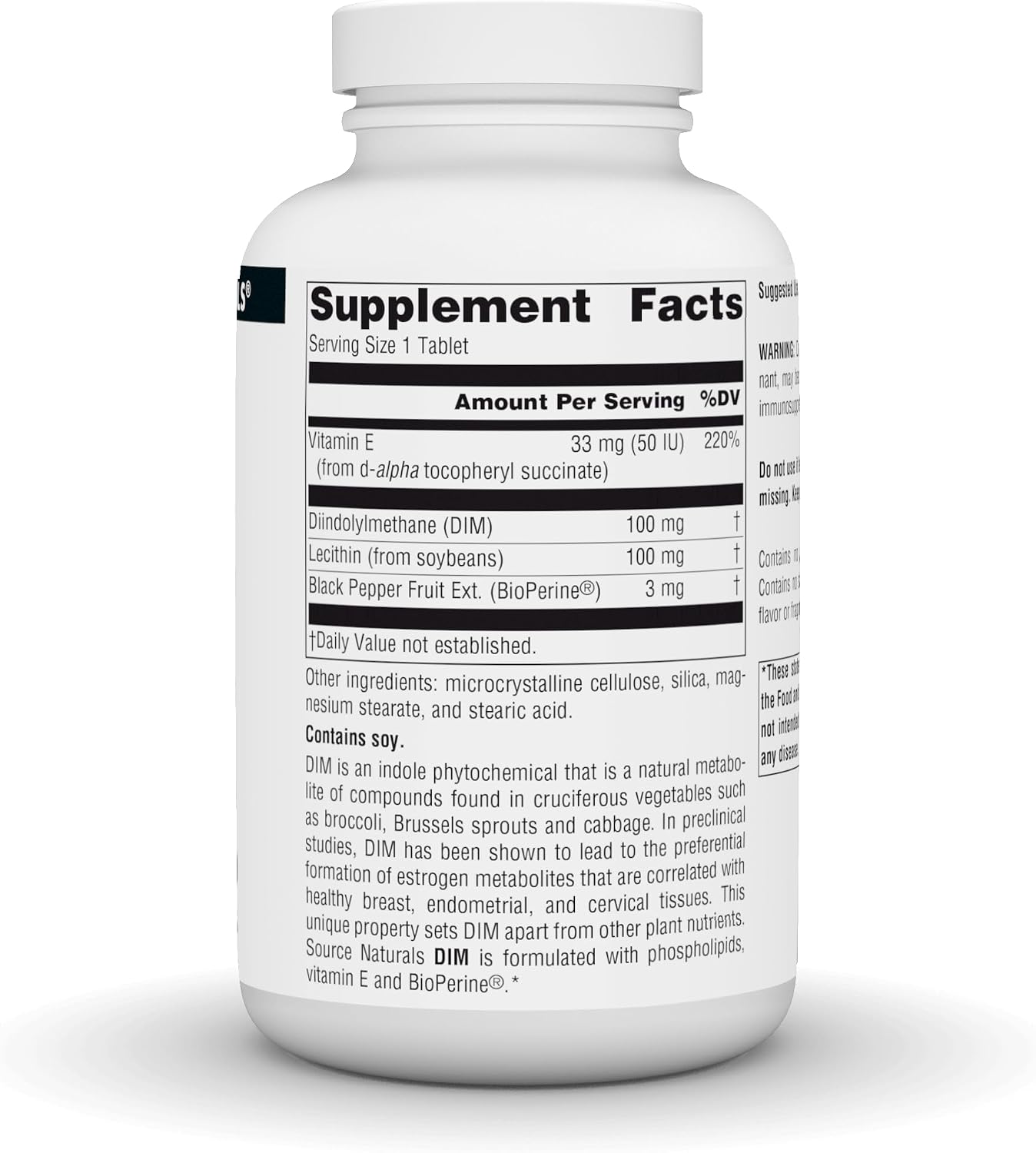 Source Naturals DIM, Diindolylmethane 100mg with BioPerine, Vitamin E & More - 180 Tablets - görsel 2