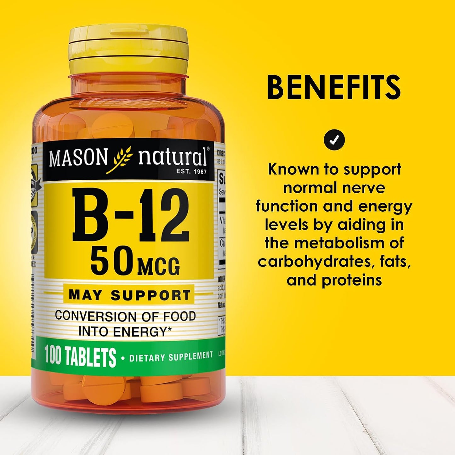 MASON NATURAL Vitamin B12 50 mcg with Calcium, 100 Tablets - görsel 2