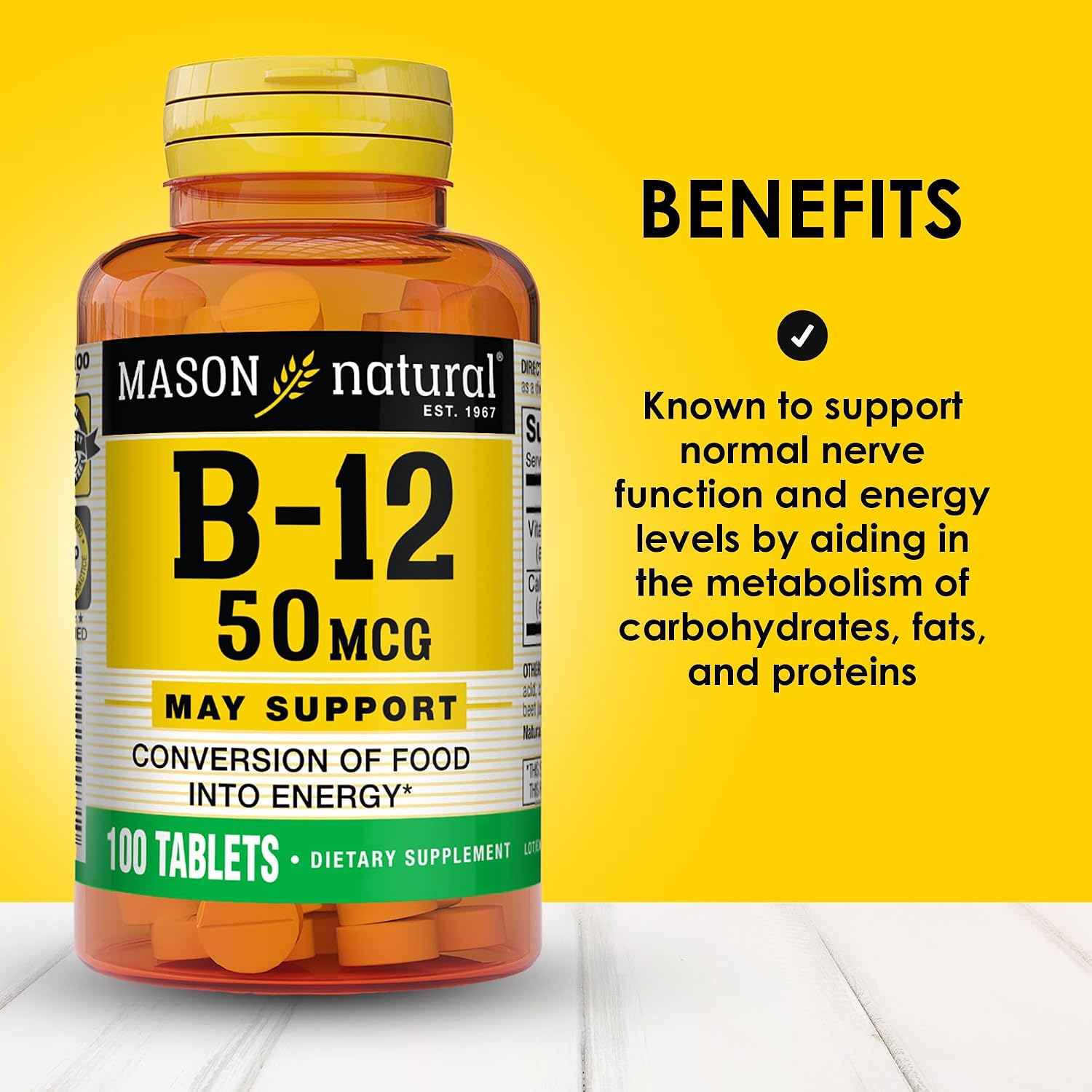 MASON NATURAL Vitamin B12 50 mcg with Calcium, 100 Tablets - görsel 2