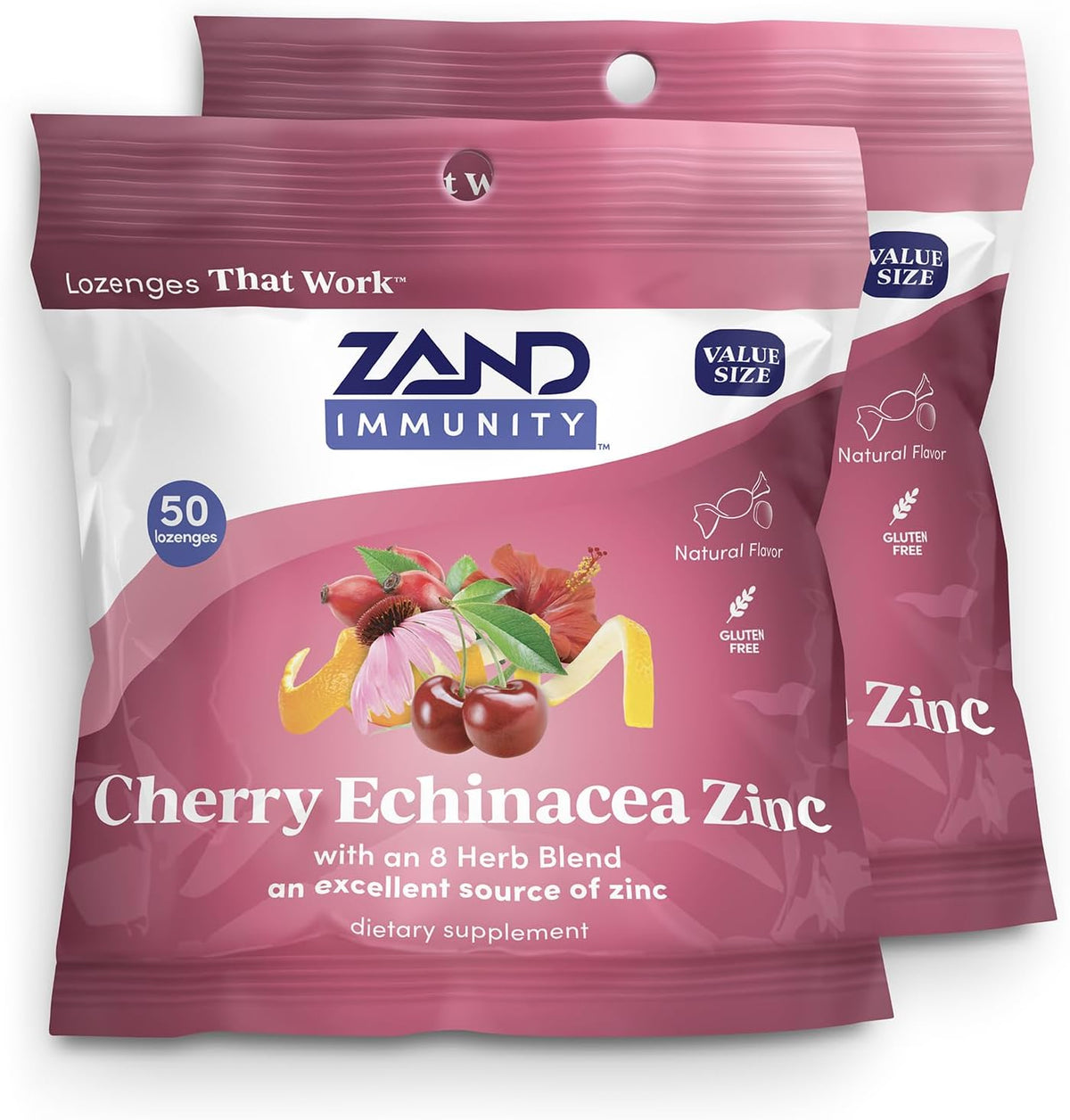 ZAND Immunity Cherry Echinacea Zinc Throat Lozenges 2 Pack – Image 1
